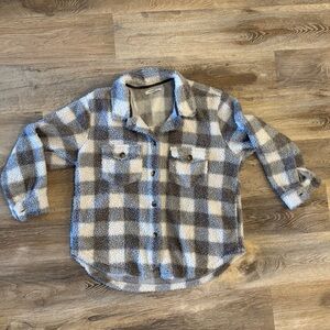 Plaid Button-Up Sherpa Jacket